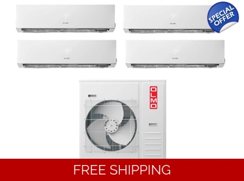 OLMO 4-Zone 21 SEER2 Mini Split Heat Pump (-13°F), WiFi, E-Star: 12.5 EER/9 HSPF (R410a)